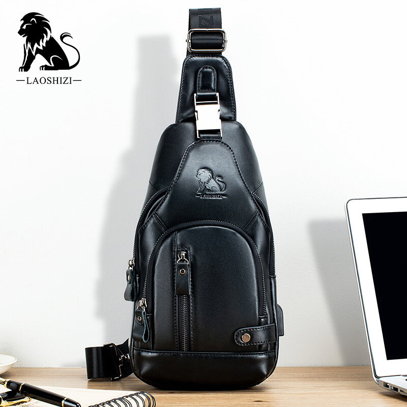 العلامة التجارية 100% جلد أصلي للرجال الصدر جيب حقائب كروسبودي مع USB قابلة للشحن السفر حقيبة صدر للرجال يناسب 7.9 بوصة جيوب iPai