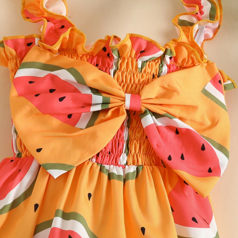 رومبير بلا أكمام + أربطة رأس للفتيات الصغيرات ، ملابس صيفية بطبعة بطيخ ، للأطفال من عمر 0 إلى 18 شهرًا