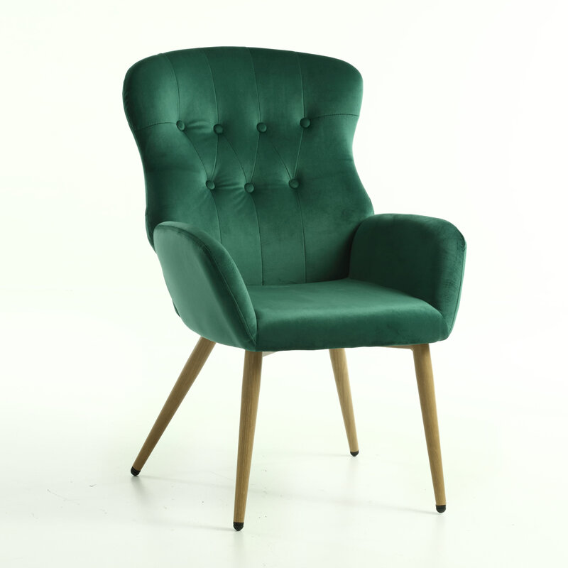 Nowoczesne krzesło Hengming z pikowanym guzikami, stylem skrzydłowym i tapicerowanym wysokim oparciem zapewniającym komfort i elegancję.Sty