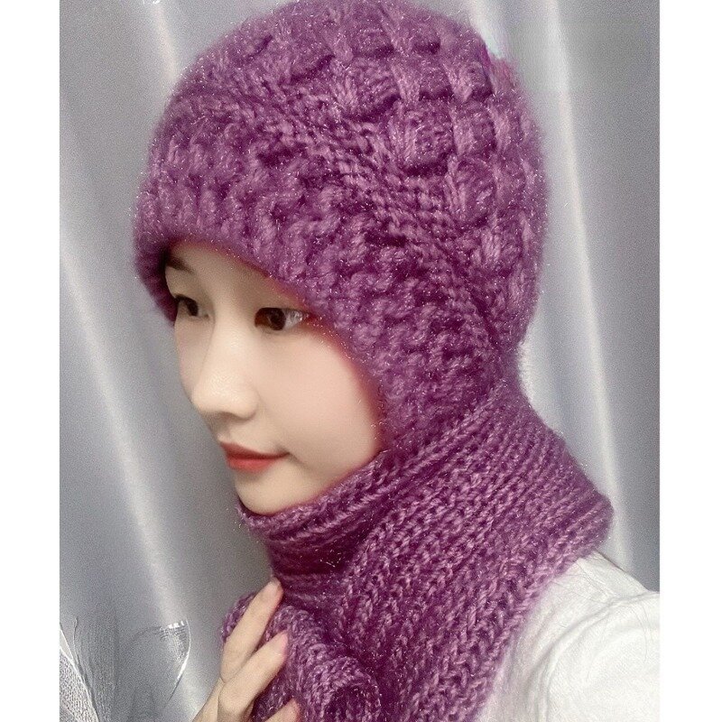 2023 nuovo cappello di lana sciarpe integrate donne fiori invernali freddo caldo moda pura sciarpa tessuta a mano berretto di un pezzo