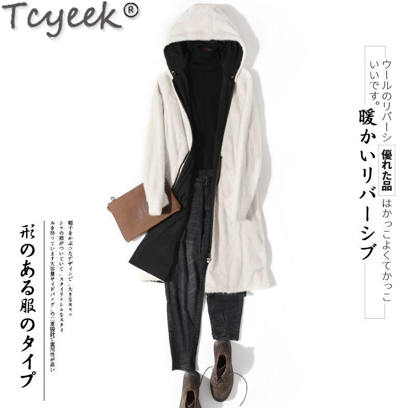 Tcyeek-Chaqueta de piel auténtica de gama alta para hombre, abrigo de piel de visón Natural de longitud media, abrigos de piel de visón entero, ropa de doble cara para invierno