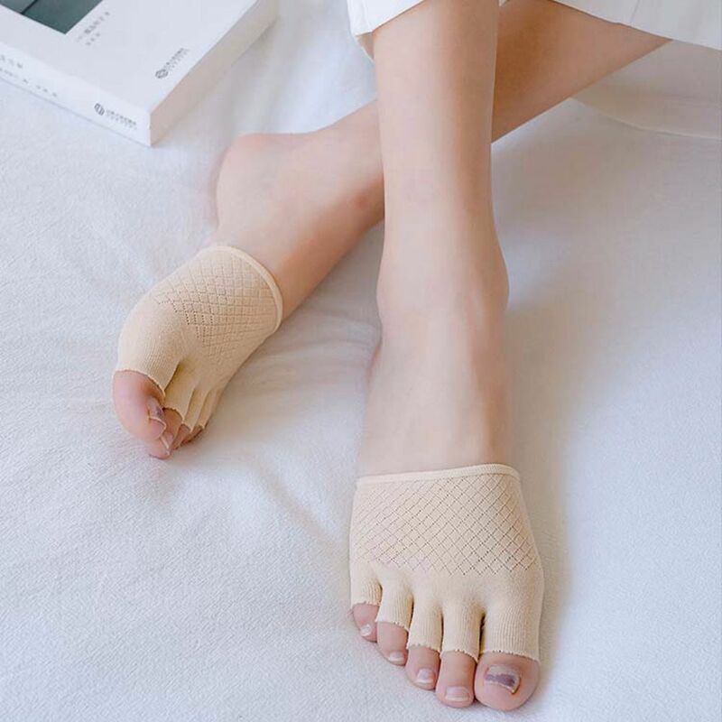 Summer Cotton Half Palm Five Fingers Socks Ladies Invisible Thin High Heel Front Foot Open Toe Women Non-slip Liners Boat Socks