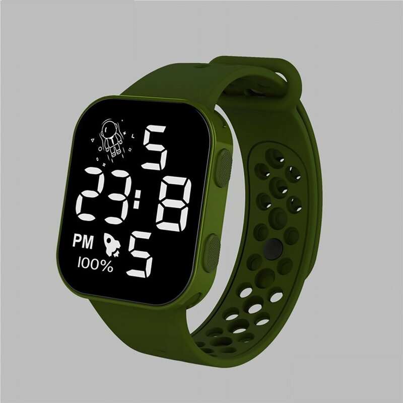 Children'S Sports Electronic Watches Daily Outdoor Activities Led Display Time Square Silicone Strap Watches Simple Practical