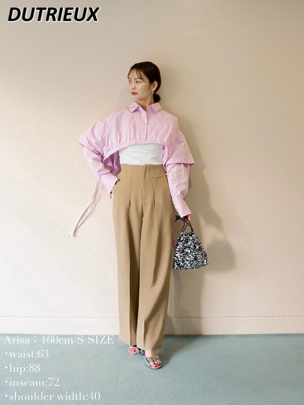 Atasan gaya Jepang musim semi musim gugur kemeja lengan panjang longgar sederhana kemeja pendek mode warna Solid blus kasual wanita