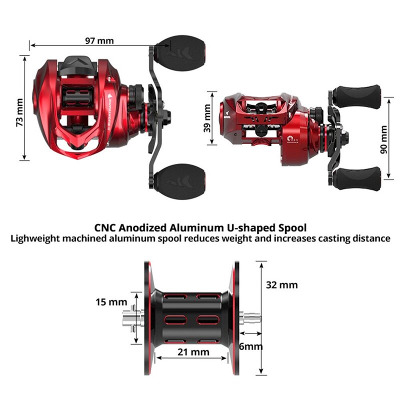 KastKing Spartacus II Red Color Baitcasting Reel 8KG Max Drag 7+1 High Speed Gear Ratio Fishing Coil