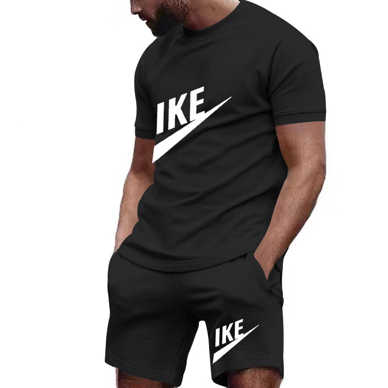 Новинка 2024, мужская спортивная одежда, футболка с коротким рукавом и спортивные шорты, летний повседневный комплект из брюк для бега, Мужской комплект из двух предметов