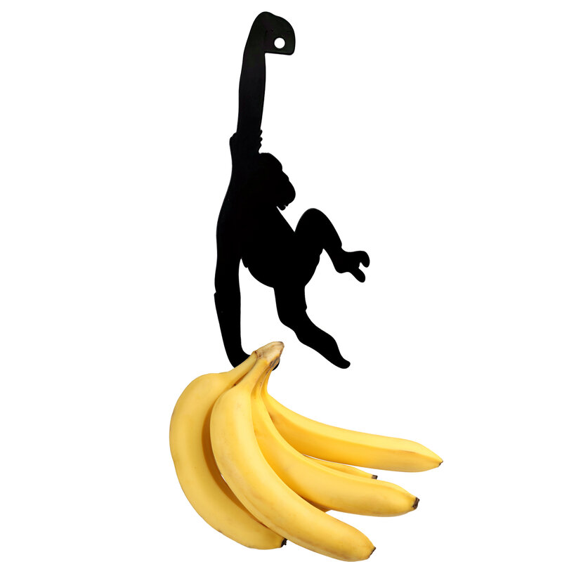 Czarny żelazny stojak w kształcie małpy zabawny trwały, wieszak na klucze utrzymać świeże banany uchwyt gadżety kuchenne haczyk na ubrania drzwi ścienne