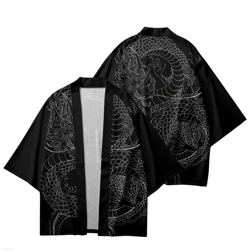 New Arrival Japanese Style Dragon Print Traditional Kimono Men Yukata Cardigan Shirts Cosplay Haori Oversized Streetwear Tops