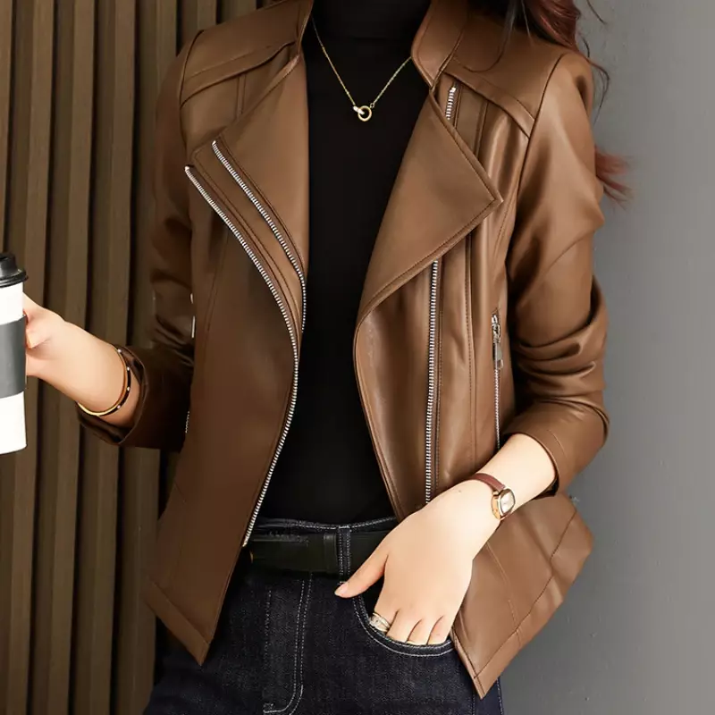 2023 Spring Autumn Leather Jackets for Women Clothes Short Slim Biker Jacket Female Casual Coat Zipper Chamarras Para Mujer