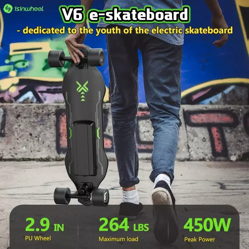 Skate elétrico com controle remoto, motor sem escova 1200W, 30 MPs, velocidade máxima, longboard para adultos e adolescentes, skate