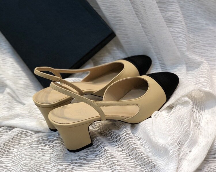 Xiao Xiangfeng-Sandalias Baotou de estilo francés para mujer, zapatos de tacón grueso de cuero genuino con tacones altos, novedad de 2023