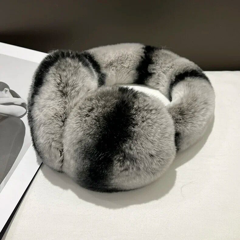 Real Rex Rabbit Fur Earmuffs for Women Winter Ear Warmers Soft Warm Furry Ear Muffs for Cold Weather