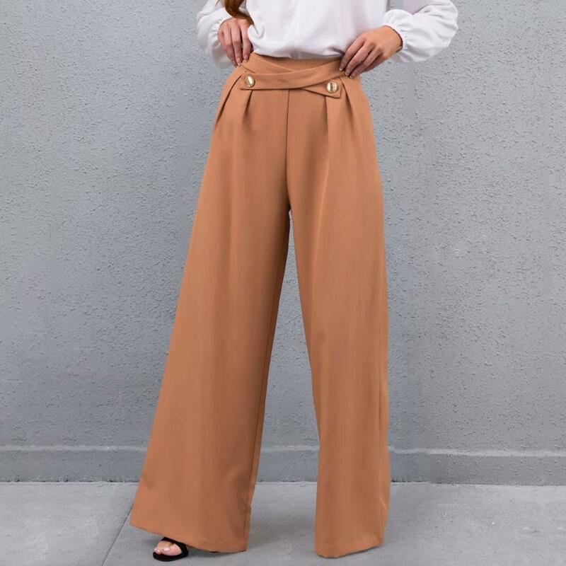 Casualowe spodnie luźny krój z wysokim stanem szerokie nogawki spodnie dla kobiet z głębokim kroczem miękka oddychająca tkanina zwykłe długie spodnie dla pań