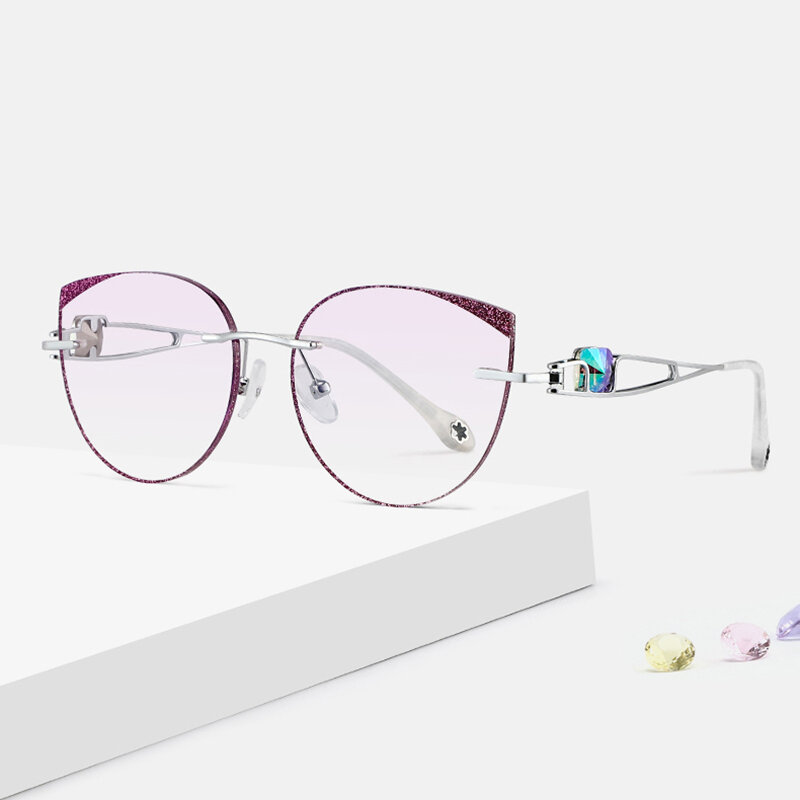 Dengan Kacamata Lensa Resep Bingkai Titanium Wanita Kacamata Kacamata Hitam Berlian Gafas Opticos Tanpa Bingkai Warna Progresif