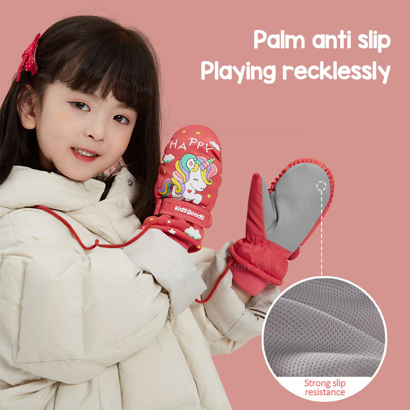 Детские лыжные перчатки, зимние водонепроницаемые сверхлегкие плотные перчатки для мальчиков и девочек, уличные перчатки для сноуборда, зимние перчатки для малышей