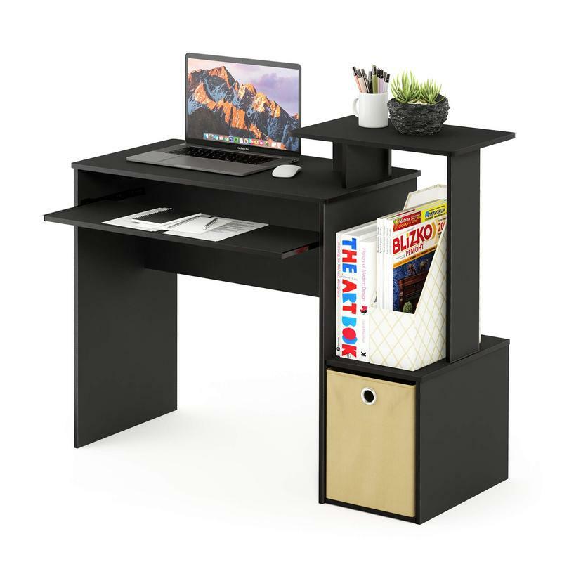 Furinno Econ Многоцелевой Компьютерный письменный стол для дома и офиса с ведром, черный/коричневый