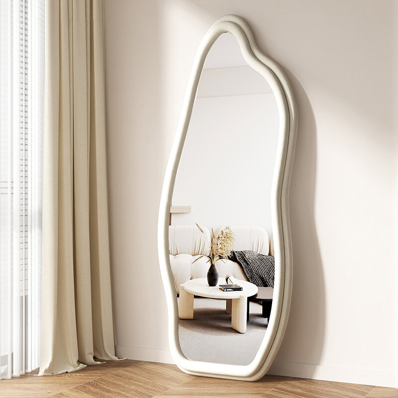 Miroir de décoration murale Kawaii irrégulier, chambre à coucher de luxe mignonne, corps entier, sol debout, long ornement décoratif