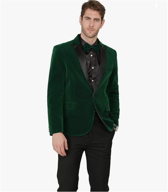Setelan jas beludru penuh pria, Blazer Tuxedo pesta makan malam jaket & celana elegan pas badan satu kancing 2 potong
