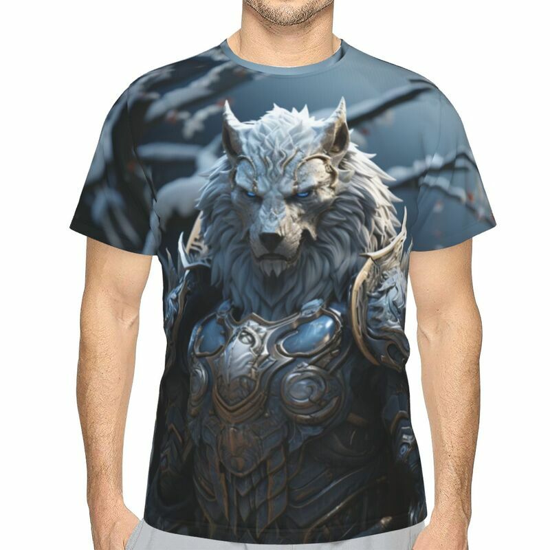 Y2K męskie letnie fajne i oddychające modne T-shirt z krótkim rękawem uliczne 3D wilkołak wzór nadrukowany duże luźny Top