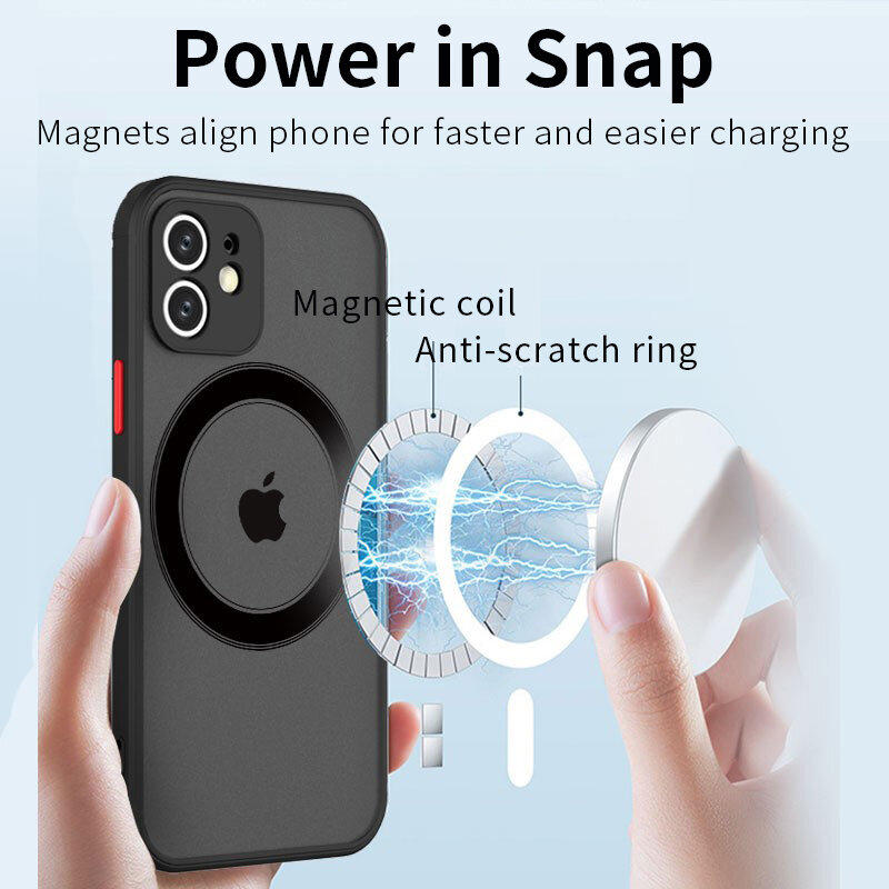 Luksusowy matowy magnetyczny futerał Magsafe do ładowania bezprzewodowego dla iPhone 14 13 11 12 Pro Max Mini Plus XS Max XR X pancerz etui funda