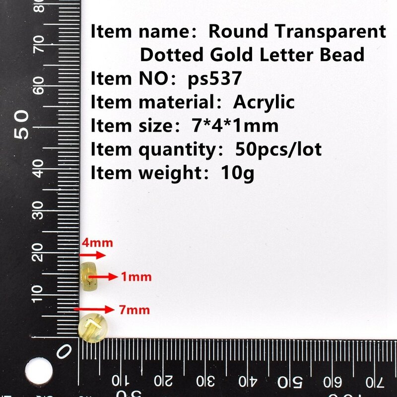DIY 아크릴 문자 구슬, 보석 제작용 원형 투명 도트 골드 문자 구슬, 50 개/로트, 7*4*1mm