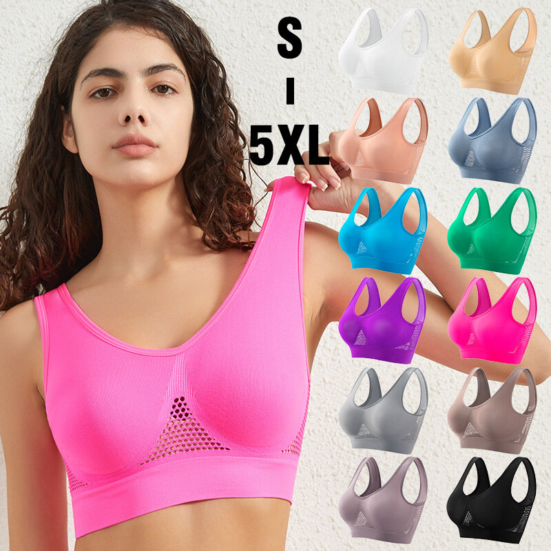 Seamless Bras For Women Hollow Mesh Breathable Sports Bra Female Wireless No Pads Crop Top Sexy Lingerie Soft Brassiere M-5XL