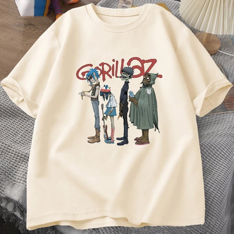 Футболка Мужская/женская с круглым вырезом, хлопковая рубашка с коротким рукавом, в стиле панк-рок, с музыкальной группой Gorillaz, винтажная одежда, Y2K, на лето