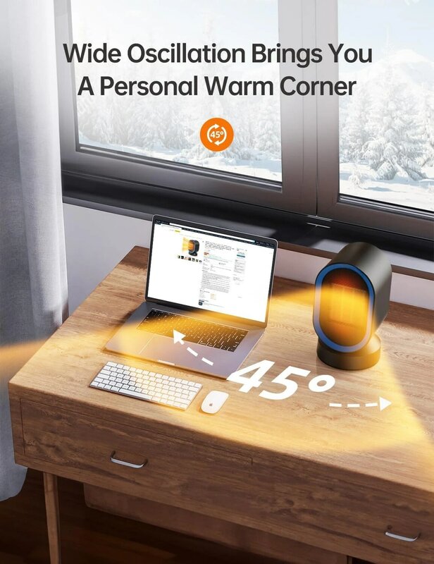Space Heater Indoor, Portable Heater 45° Oscillating Fast Electric Heater with 7 Safety Protections Small Space Heaters