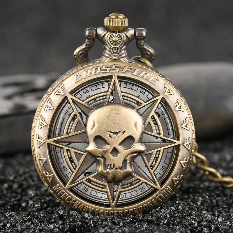 Cross Fire Punk Headshot Skull Souvenir Pocket Watch Men Watches with Necklace Chain Men Gift masculino relogio hombre Saati