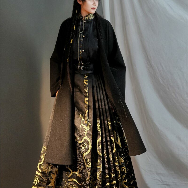 Camisa de estilo nacional Sanxingdui Hanfu para hombres y mujeres, negro y dorado, nuevo chino