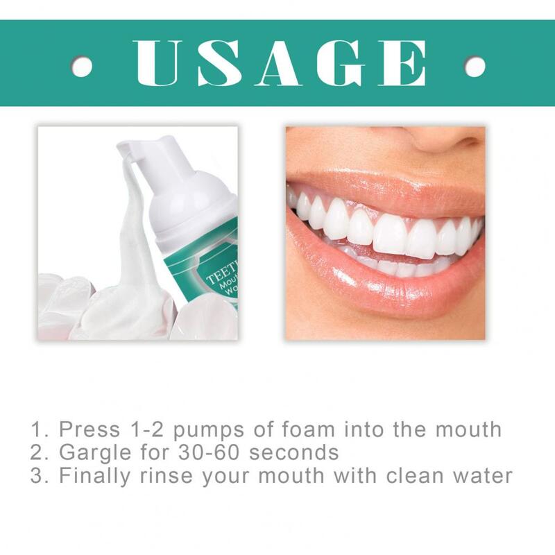 Sbiancamento dei denti collutorio denti collutorio per l'eliminazione del respiro rimozione della placca dentale cura orale sapore di menta liquido sbiancante