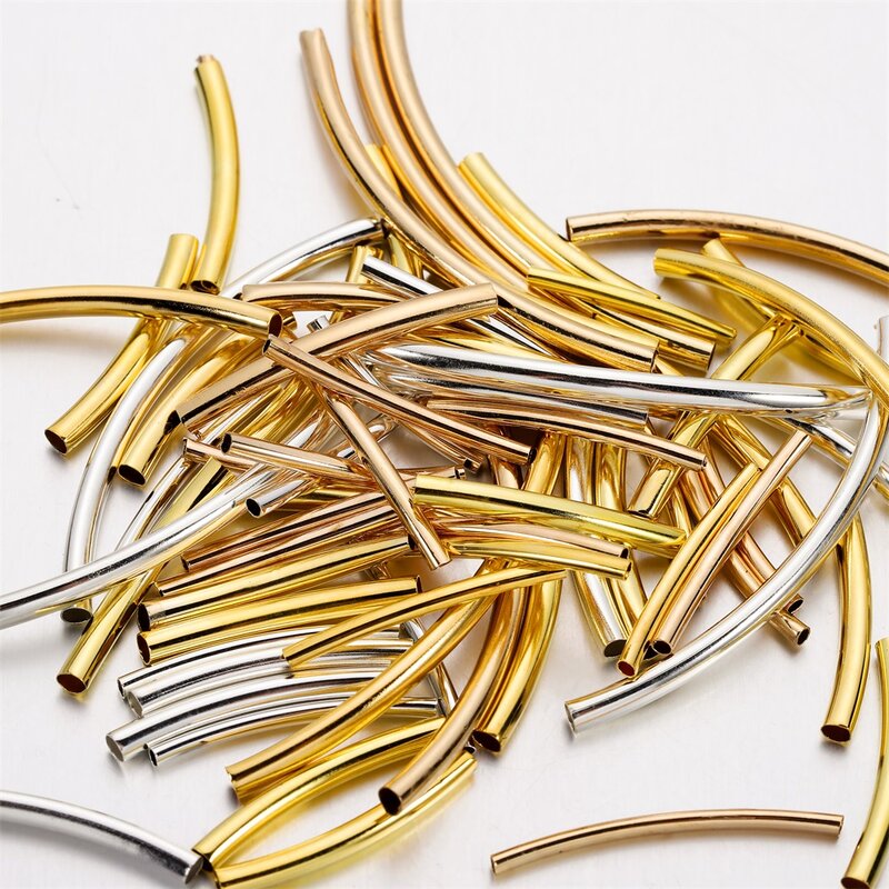 Gold Stripe Copper Curve Tubo Spacer Beads Conectores, Jóias Fazendo Acessórios, DIY Pulseira e Colar, 25-30mm, 50-100Pcs por Lot
