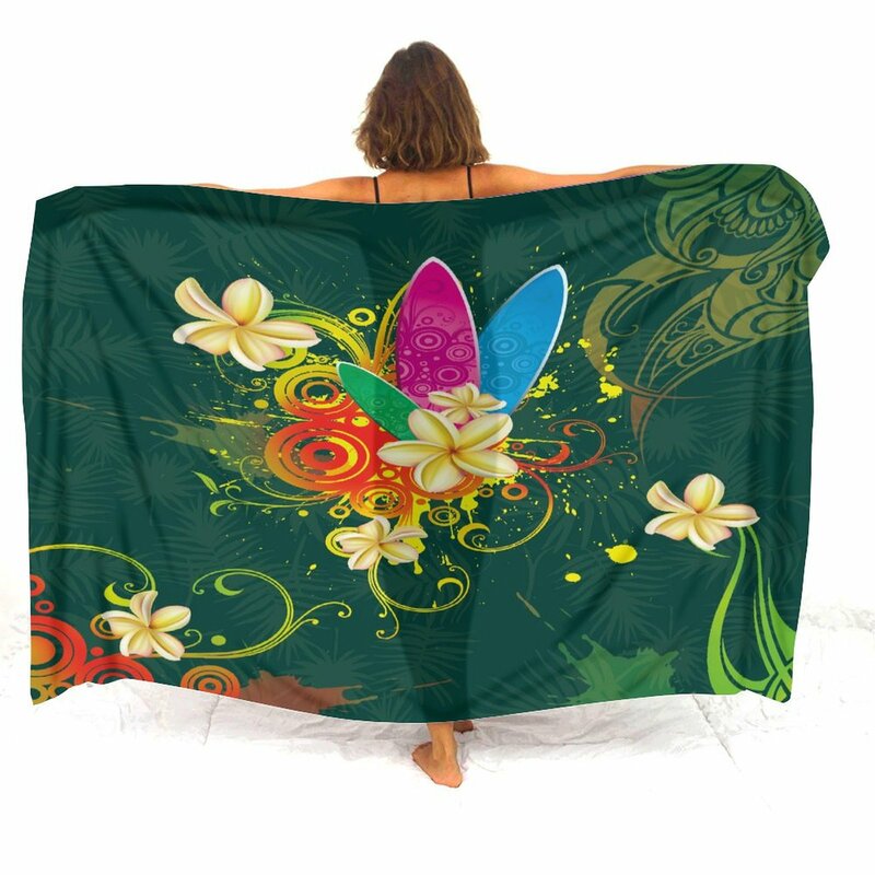 Полинезийская шаль с цветочным принтом на заказ, летняя пляжная шаль-саронг с элегантным темпераментным бикини, противоскользящее пальто, фартук, мягкое саронг