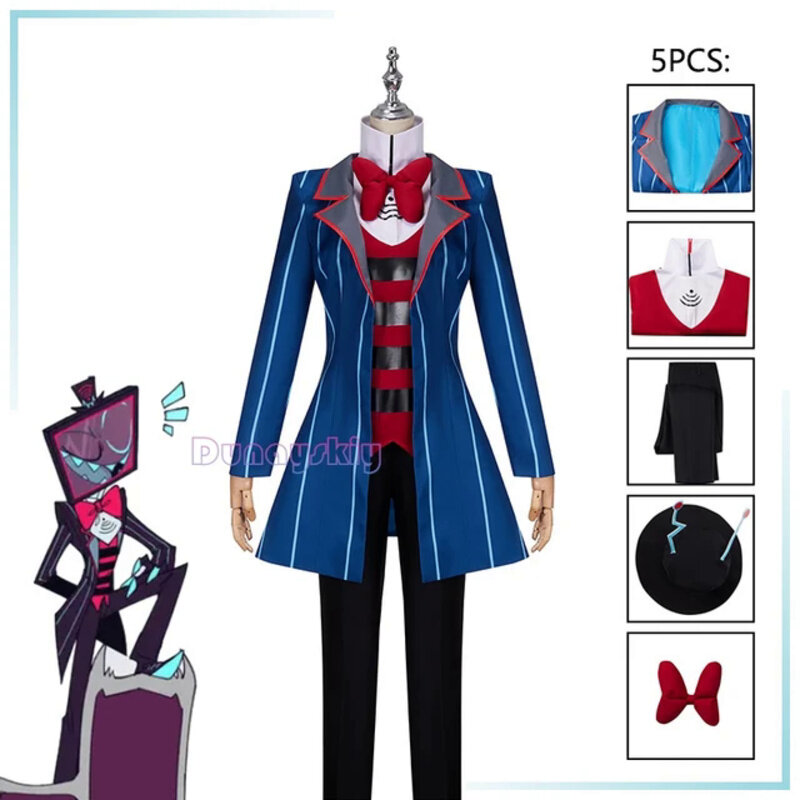 Hazbin Cosplay Hotel Vox Cosplay Costume Uniform Suit Outfit Men Halloween Carnival Christmas Costumes Blue Red Suit Cosplay