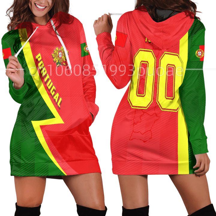 Nieuwe Portugal Vlag 3d Vrouwen Hoodie Jurk Aangepaste Naam Retro Harajuku 3d Geprint Vlag Pullover Casual Sexy Vrouwen Hoodie Jurk