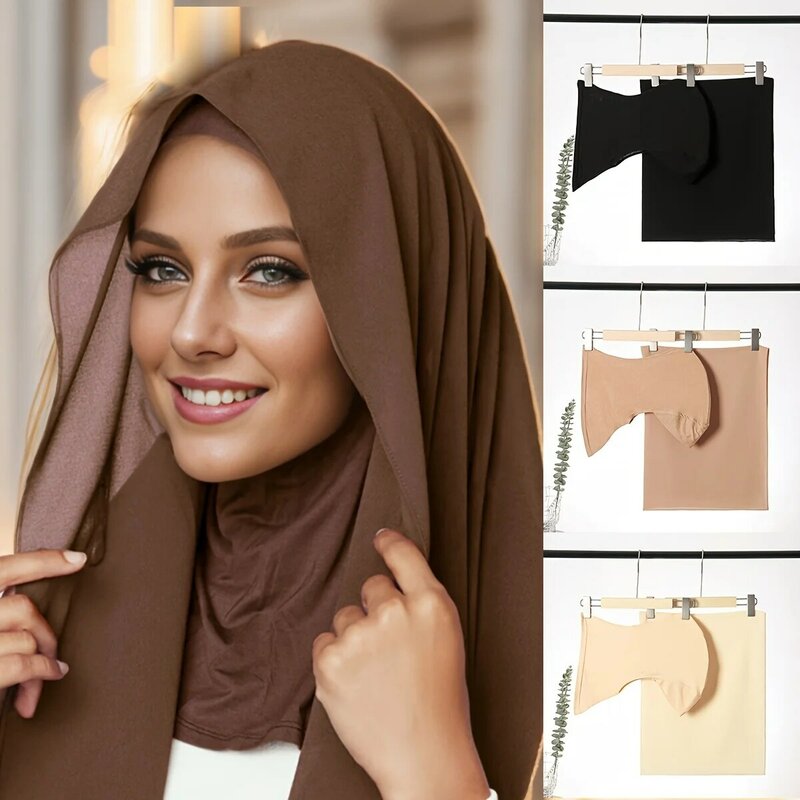 Conjunto Elástico Elegante Hijab Instantâneo para Mulheres, Cor Sólida Chiffon Hijab, Pulôver Modal, Bandana Fina, Respirável, Suave, Cachecol Aconchegante