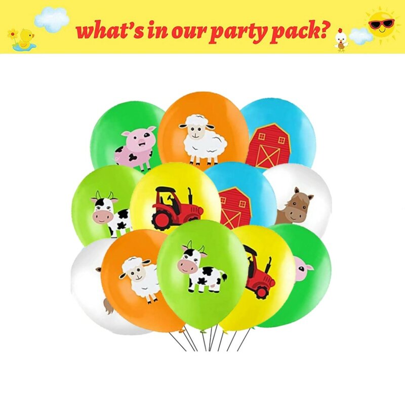 Nutztiere Party Dekoration Luftballons Cartoon Kuh Huhn Schwein Papier Geschirr Hintergrund Baby party Kinder Geburtstags feier liefert