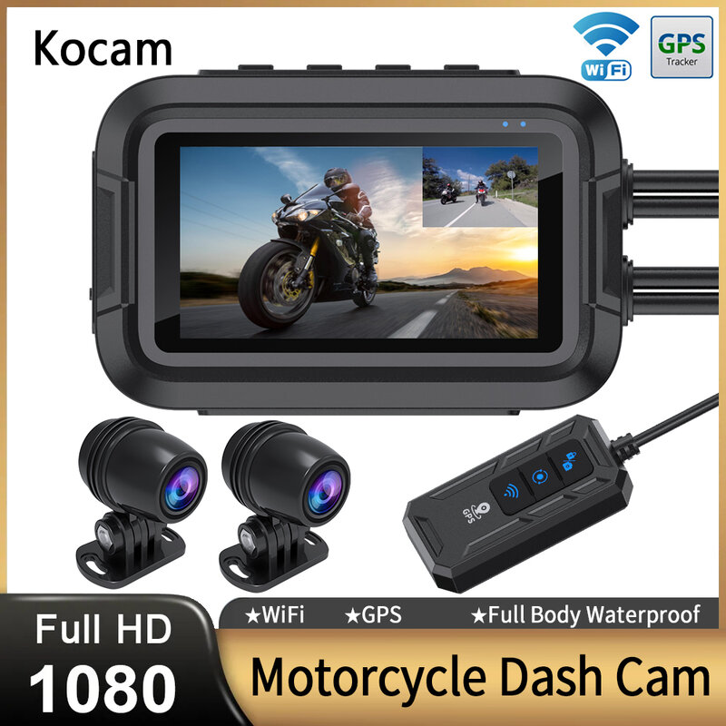 Dual 1080P Motorcycle DVR Full Body Waterproof Moto Camera WiFi GPS Dash Cam Front Rear Driving Video Recorder Black Box