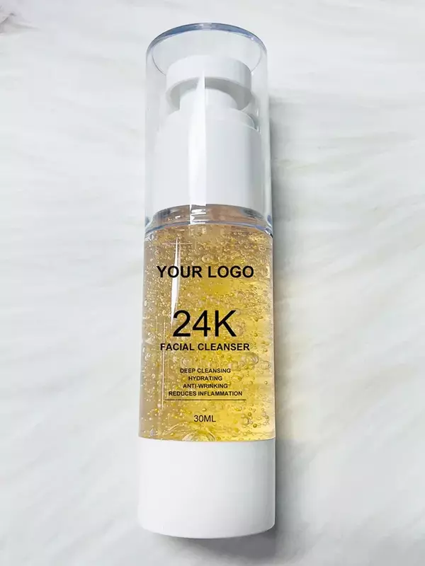 30ml Private Label 24K Gold Facial Cleanser Custom Bulk Deep Cleanser Stock Mild Non-irritating Rich Foam Smooth The Skin Makeup