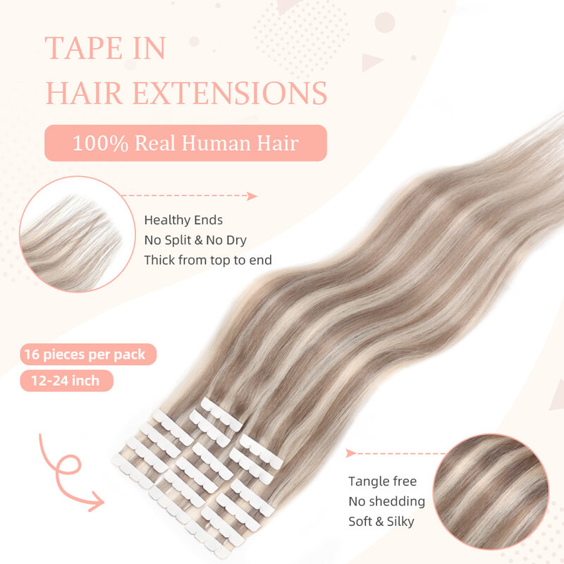 Paruks-extensiones de cabello humano para mujeres negras, cinta recta Invisible de 12-24 pulgadas, 16 piezas, trama de piel, adhesivo de cabello Remy Natural