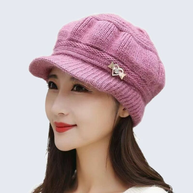Knitted Wool Hat Women's Fashion Windproof Solid Color Knitted Hat Ear Warmer Cap Middle Aged