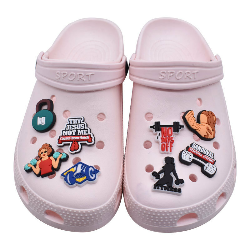 Cukai fitness earphone botol dumbbell sepatu bandul Pin untuk jins Aksesori sandal Dekorasi anak dewasa hadiah pesta