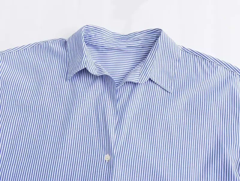 Женская плиссированная Свободная блузка, полосатая блузка из поплина с длинным рукавом и декоративными пуговицами, винтажные женские рубашки, шикарные топы, новинка 2023