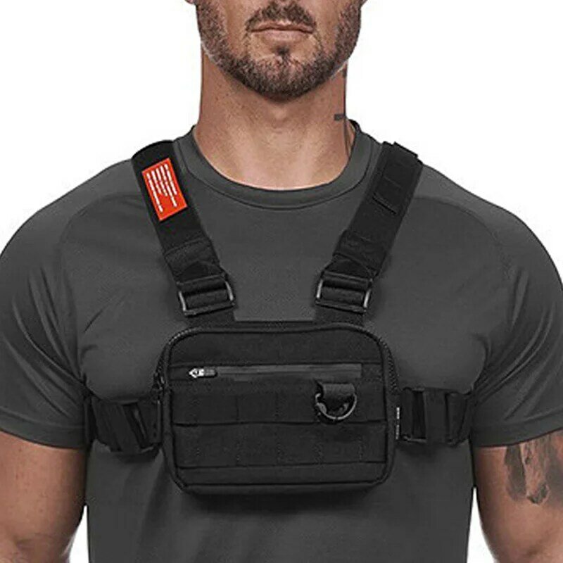 Mens Gym Chest Bag Rig Hip-Hop Casual Function Style Chest Bag Small Outdoor Tactical Vest Streetwear Male Pouching Storage Bag