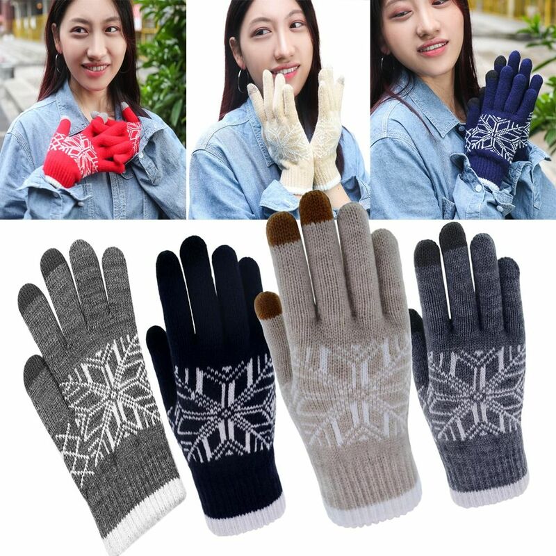 Snow Touch Screen Gloves Cycling Ski Gloves Windproof Cold Proof Hand Warmer Fashion Thickened Knitting Gloves Autumn Winter