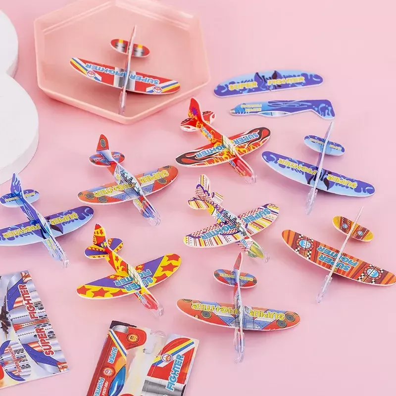 10 Stuks Mini Diy Hand Gooien Vliegende Zweefvliegtuigen Schuim Vliegtuig Spel Speelgoed Voor Kinderen Verjaardagsfeestje Gunsten Baby Shower Fillers Cadeau