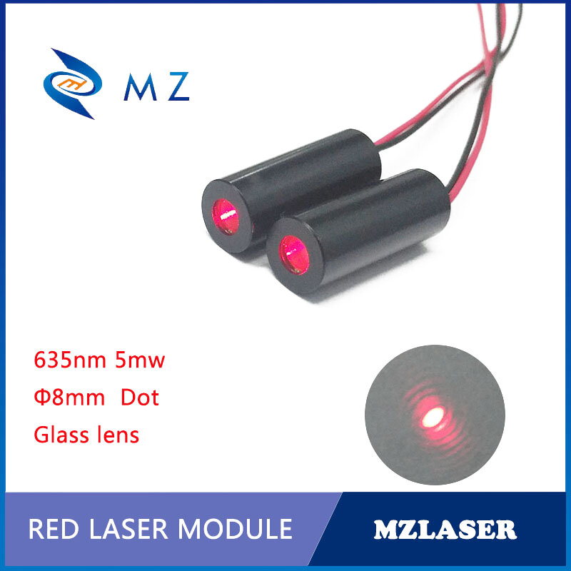 Лазерный модуль с красной точкой, длина 8 мм, 635 нм, мощность 5 мВт, высококачественные стеклянные линзы APC, тип привода, модель цепи CW, промышленный класс