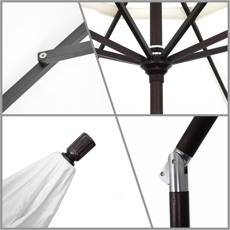Alzata a manovella portaombrelli 9 'ombrellone da mercato rotondo in alluminio Set parasole colletto a palo bianco Tilt White Olefin Freight Free Tarp