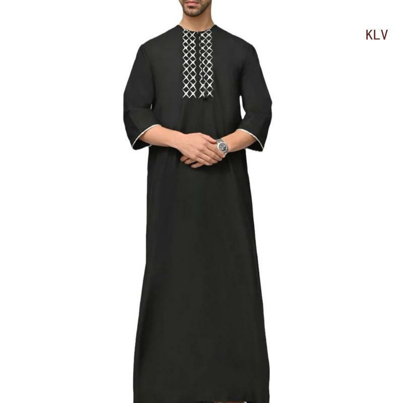 Homem muçulmano longo thobe robe muçulmanos kaftan islâmico robe solto casual manga média thobe robe 6xda