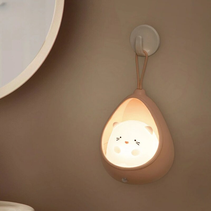 LED Night Light Sensor Control Cute Animal Human Induction Lamps for Children Kids Bedroom USB Rechargeable Silicone Wall Lights